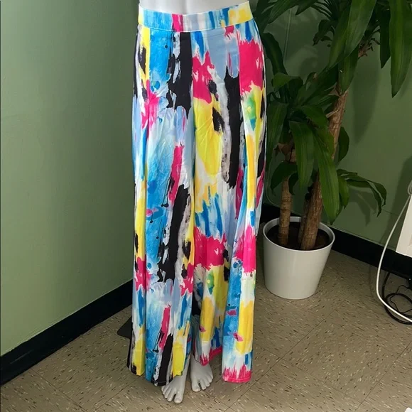 Color Splash Wide-Leg Pants – High Waist, Flowy & Vibrant” - Picture 1 of 3